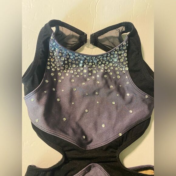 Custom solo dance costume leotard gray rhinestoned MC-Medium child - Picture 5 of 12
